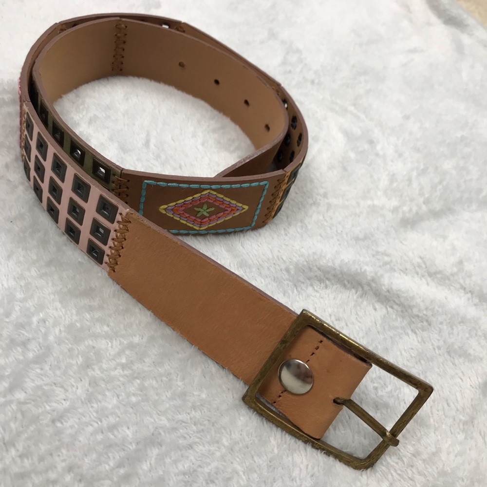 Antonella Patchwork Genuine Leather Boho Belt M